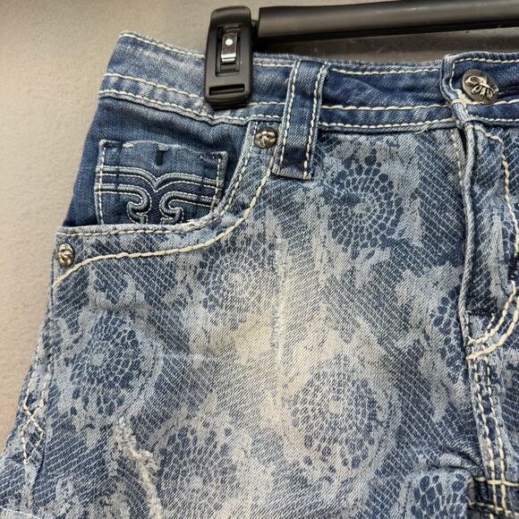 Rock Revival Short Women's 26x3 Light Blue Lace Print Lydia Easy Short Western - Picture 3 of 14
